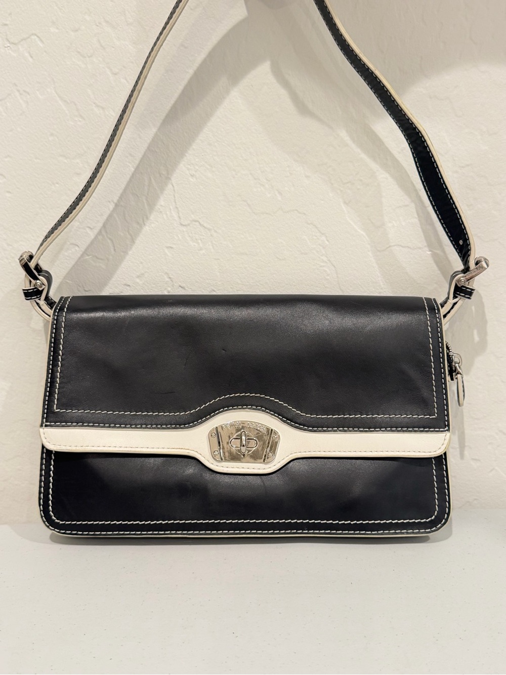 Henri Bendel Leather Shoulder Bag with Silver Turn-Lock